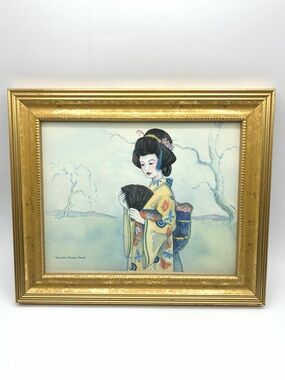 Beautiful Geisha Watercolor Framed Signed Jacqueline Bardner Smith